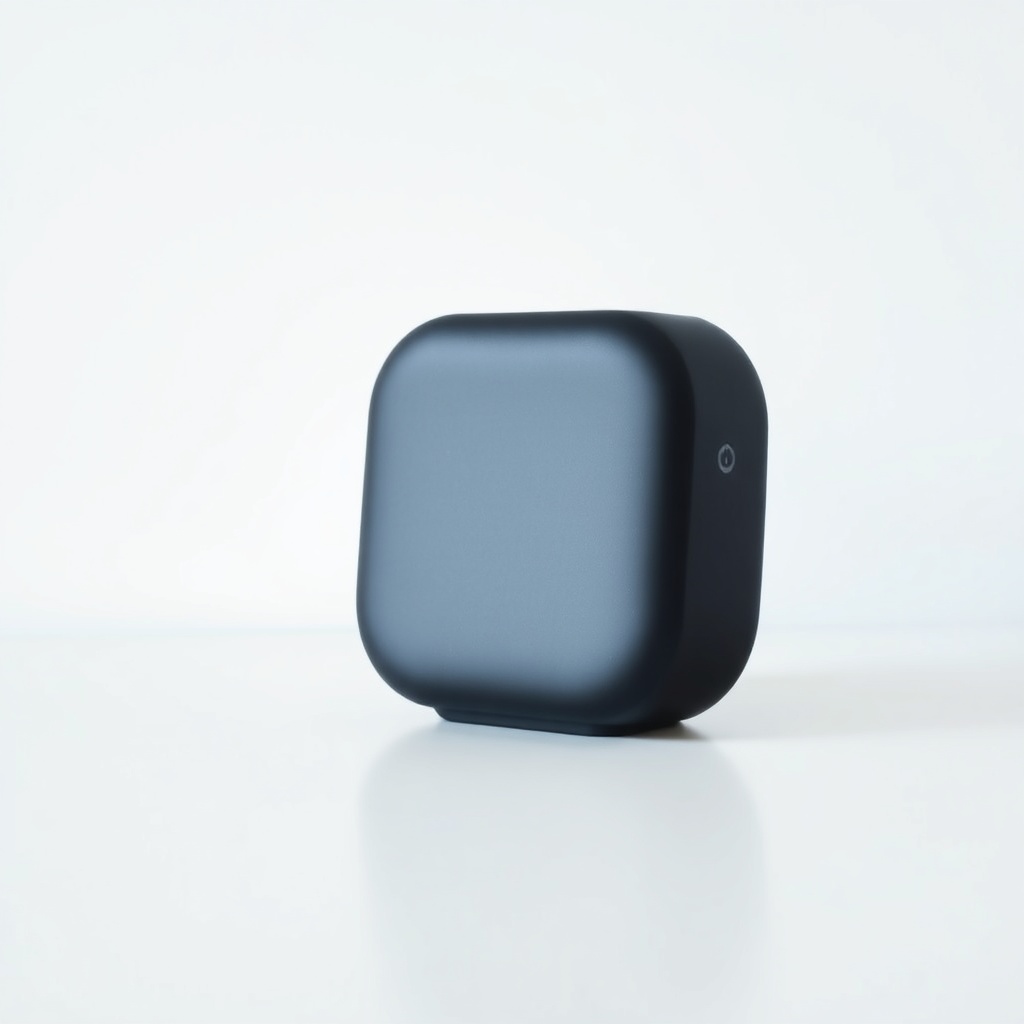 A matte black smart speaker sits promine...